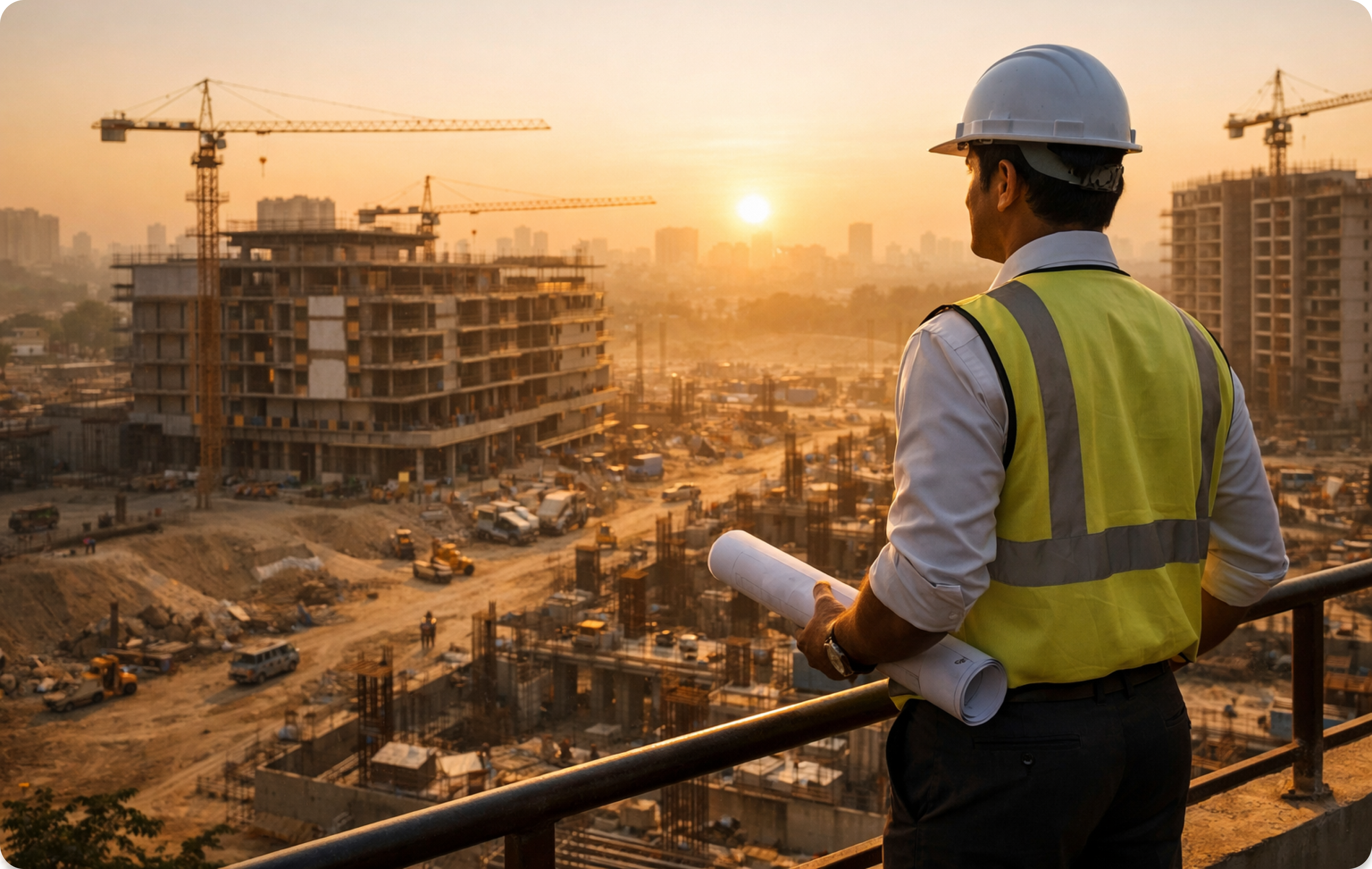 Engineer overlooking construction site